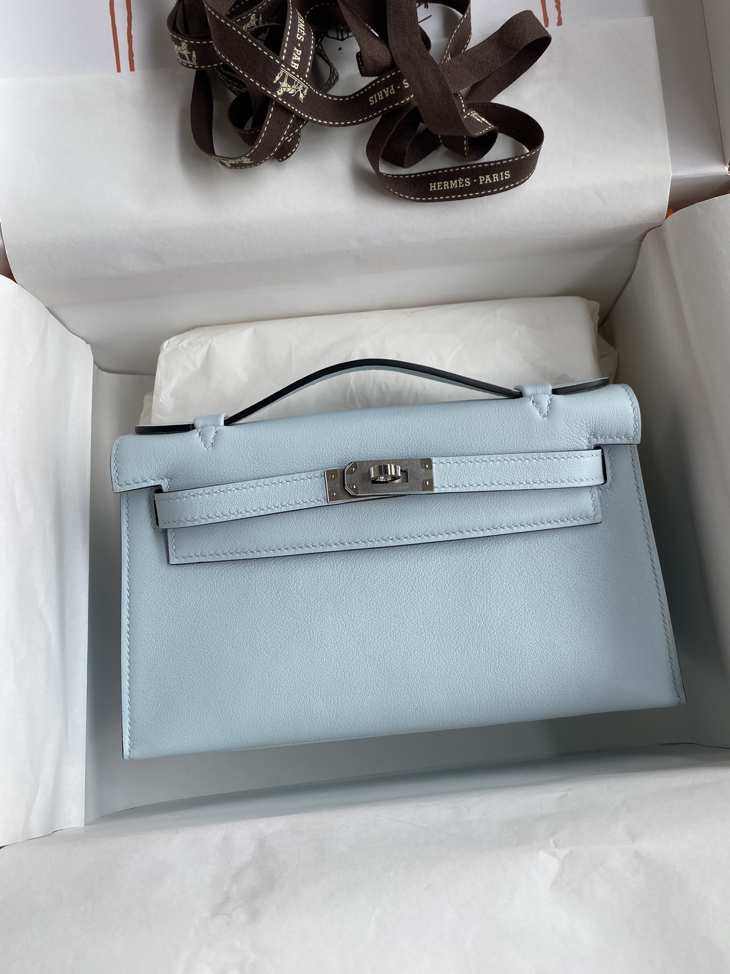 Hermes Mini Kelly Pochette 22cm Bag In Matte Blue Swift Leather